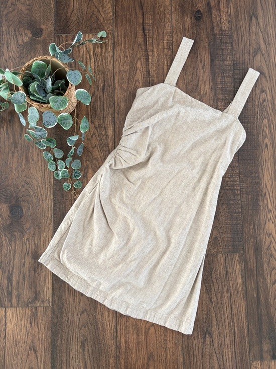Abercrombie & Fitch Dresses & Skirts - Abercrombie and Fitch Linen-Blend Ruched Squareneck Mini Dress in Beige